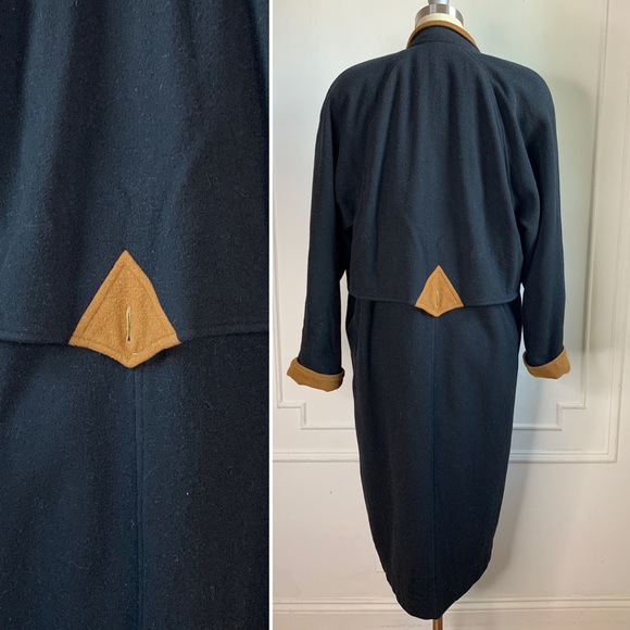 Vintage Black and Brown Long Wool Coat - Picture 4 of 5